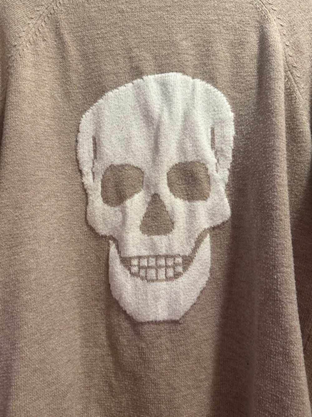 Sweet Romeo Taupe Open-Front Cardigan with White Skull - Picture 2 of 5